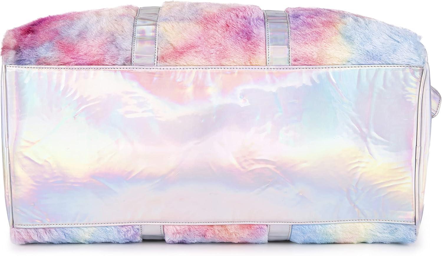 imageOlivia Miller Girls Duffel Bag Faux Fur ampamp Fabric Overnight Cute Silver Pink Tie Dye Multicolor Butterfly Shoulder Duffle Bag for Kids Travel CarryOn Weekender Getaway Weekend Tote for Teens Gym Teenage Sport Gift