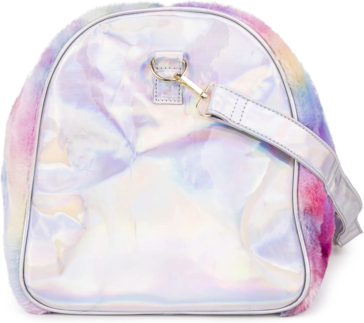 imageOlivia Miller Girls Duffel Bag Faux Fur ampamp Fabric Overnight Cute Silver Pink Tie Dye Multicolor Butterfly Shoulder Duffle Bag for Kids Travel CarryOn Weekender Getaway Weekend Tote for Teens Gym Teenage Sport Gift
