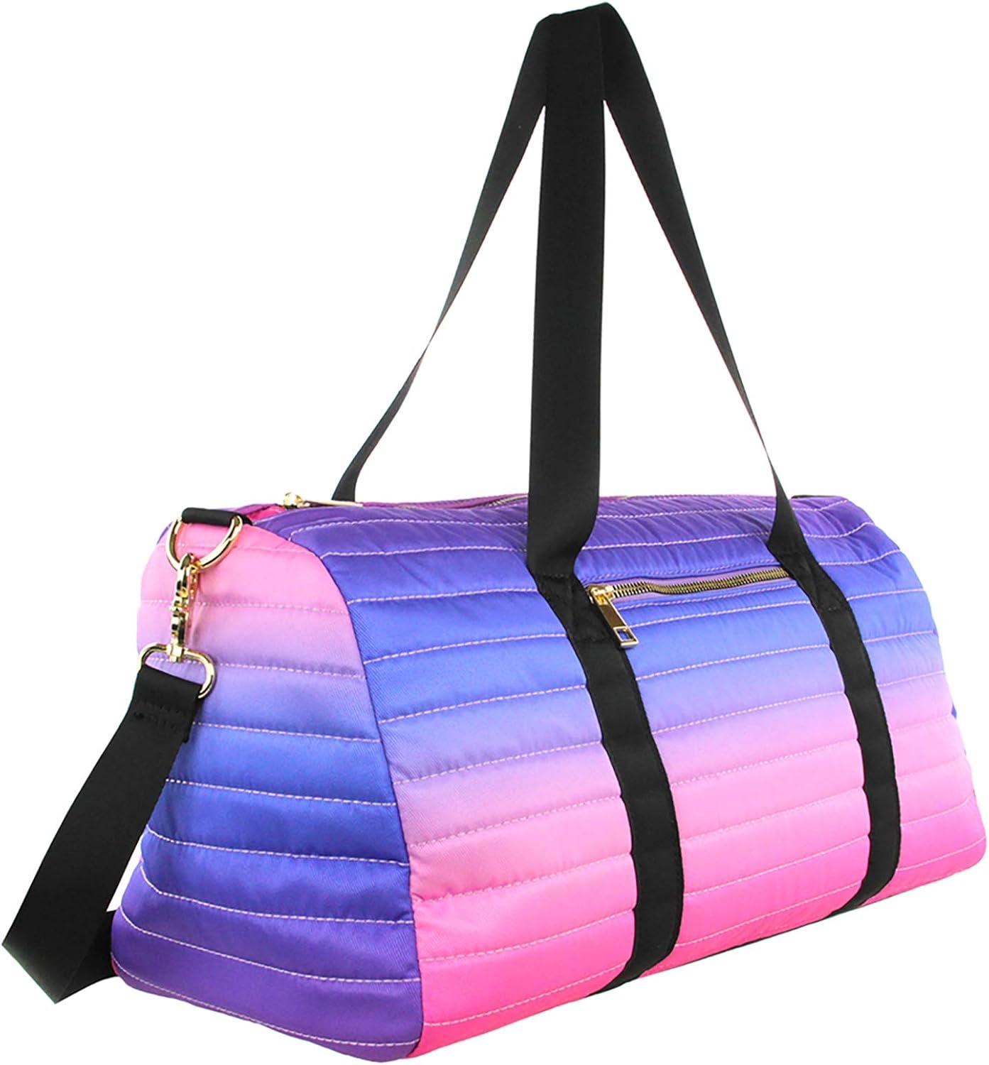 imageOlivia Miller Girls Duffel Bag Ombre Pink Purple Multicolor Quilted Overnight Cute Mini Small Shoulder Bag For Kids Travel CarryOn Weekender Weekend Bags for Little Girls Teens Gym Sports Gift