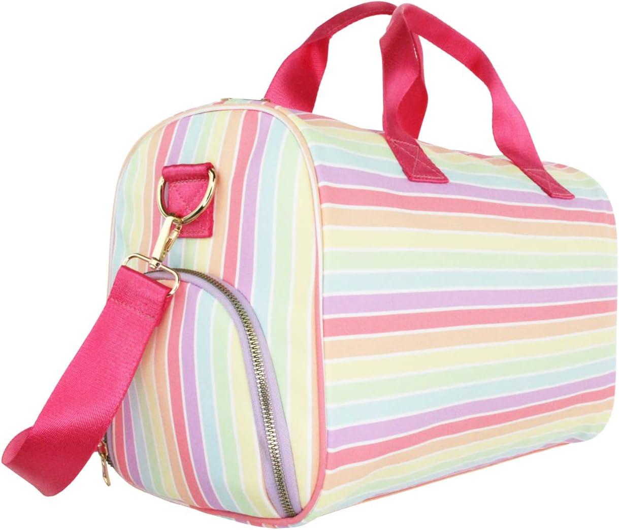 imageOlivia Miller Girls Duffel Bag Overnight Cute Pink Rainbow Multicolor Stripe Mini Shoulder Bag for Kids Travel CarryOn Weekender Overnight Weekend Bag for Little Girls Teens Gym Teenage Sport Gift