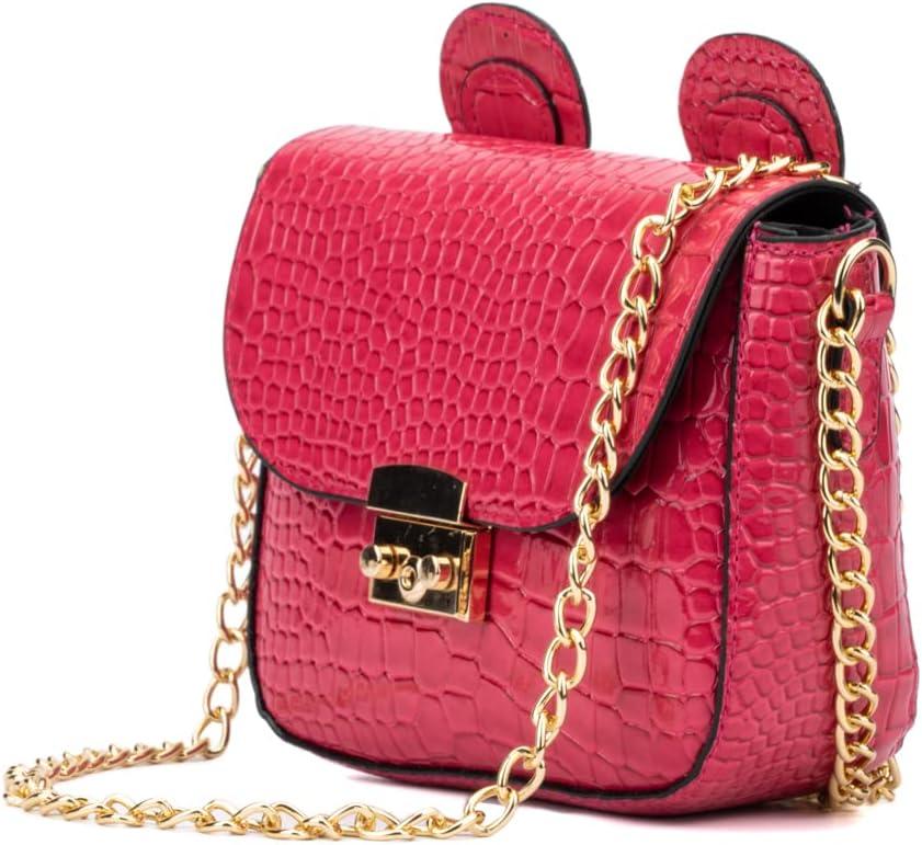 imageOlivia Miller Girls Fashion Kelly Pink Mini Faux Crocodile Pattern w Bear Ears Crossbody Bag Casual Adjustable Shoulder Strap Cute Purse Handbag for Kids ampamp Toddlers