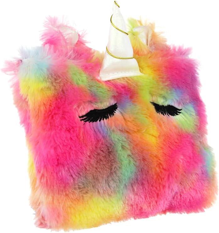 imageOlivia Miller Girls Ombre Faux Fur Tie Dye Unicorn Novelty Kid Makeup Bag Pouch