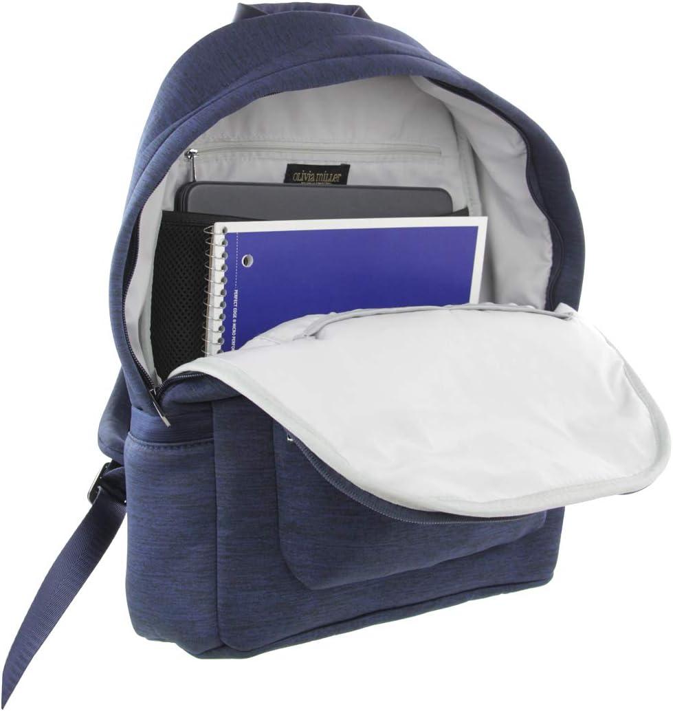 imageOlivia Miller Womens Blue Basic Classic Casual Lightweight Laptop Tablet Holder Front Pocket College Work Commute Travel Daypack Business Weekender Backpack