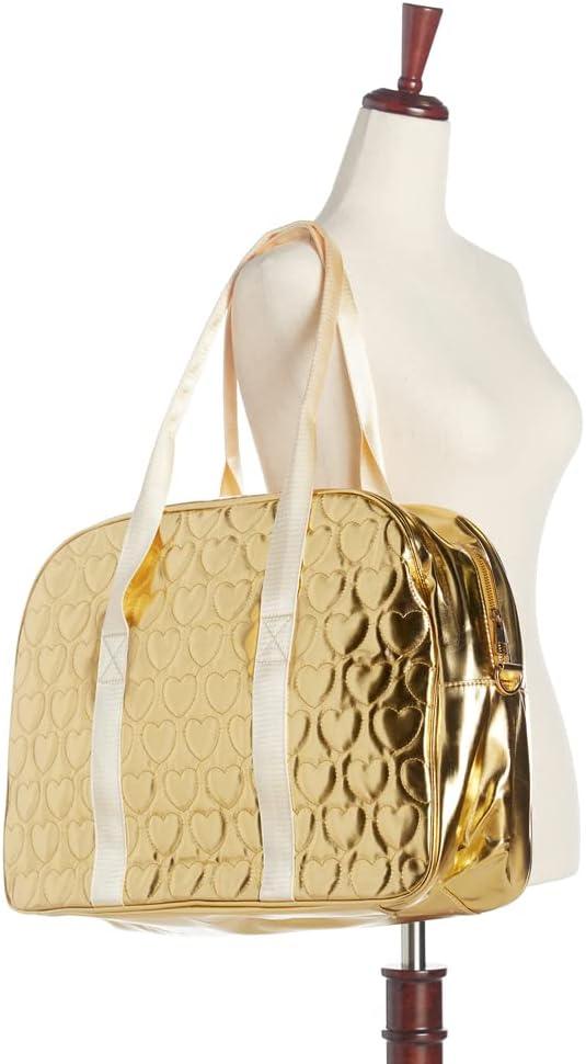 imageOlivia Miller Womens Duffel Bag Brianna Quilted Heart Gold Overnight Cute Shoulder Duffle Bag for Ladies Travel CarryOn Weekender Getaway Weekend Duffle Tote Bag for Woman Teens Gym Teenage Sport Gift
