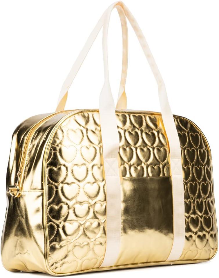 imageOlivia Miller Womens Duffel Bag Brianna Quilted Heart Gold Overnight Cute Shoulder Duffle Bag for Ladies Travel CarryOn Weekender Getaway Weekend Duffle Tote Bag for Woman Teens Gym Teenage Sport Gift