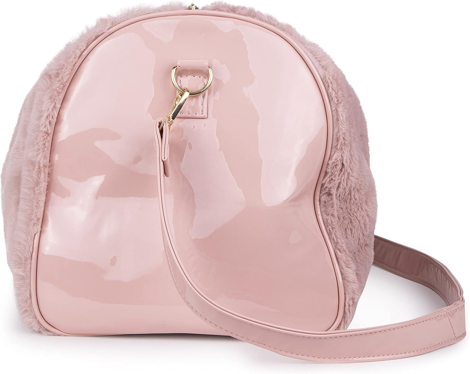 imageOlivia Miller Womens Duffel Bag Faux Fur ampamp Fabric Overnight Cute Blush Pink Shoulder Duffle Bag for Ladies Travel CarryOn Weekender Getaway Weekend Tote for Woman Teens Gym Teenage Sport Gift