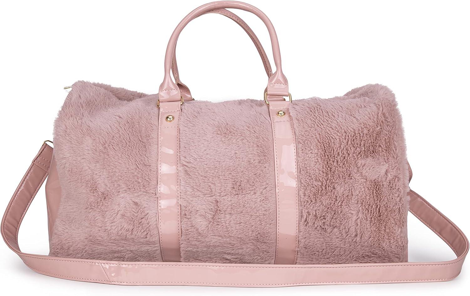 imageOlivia Miller Womens Duffel Bag Faux Fur ampamp Fabric Overnight Cute Blush Pink Shoulder Duffle Bag for Ladies Travel CarryOn Weekender Getaway Weekend Tote for Woman Teens Gym Teenage Sport Gift