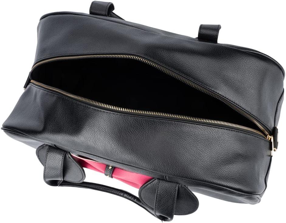 imageOlivia Miller Womens Duffel Bag Kuma Black Hot Pink Bow w Faux PU Leather Mouse Ears Shoulder Duffle Bag for Ladies Travel CarryOn Weekender Getaway Weekend Tote for Woman Teens Gym Teenage Sport Gift