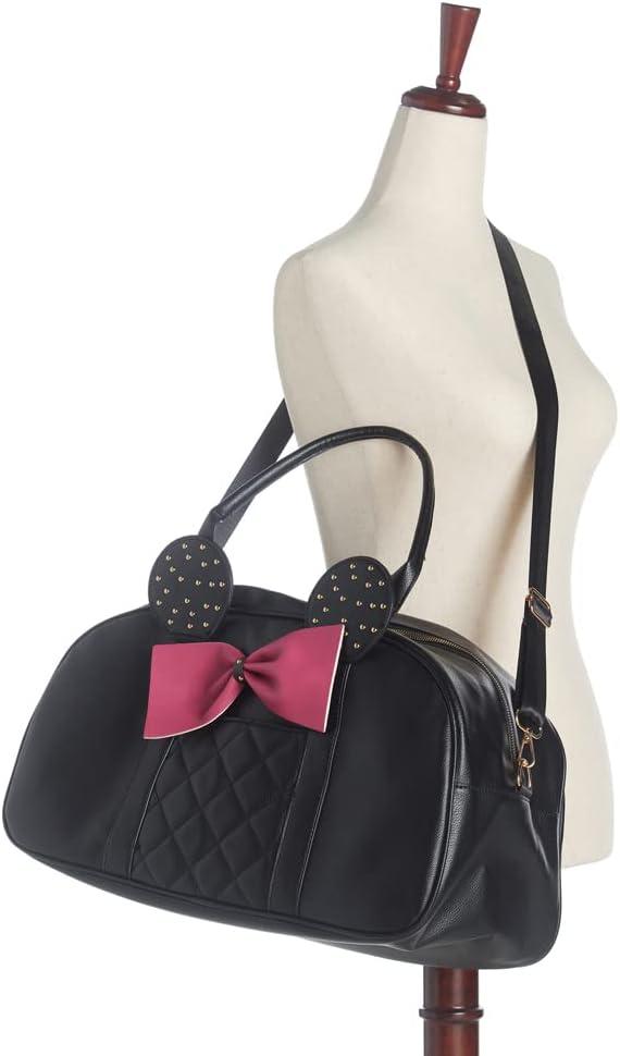 imageOlivia Miller Womens Duffel Bag Kuma Black Hot Pink Bow w Faux PU Leather Mouse Ears Shoulder Duffle Bag for Ladies Travel CarryOn Weekender Getaway Weekend Tote for Woman Teens Gym Teenage Sport Gift