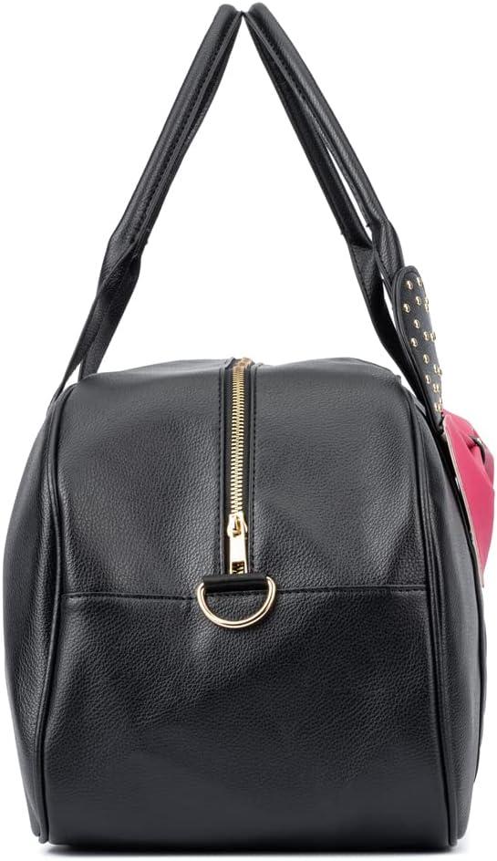 imageOlivia Miller Womens Duffel Bag Kuma Black Hot Pink Bow w Faux PU Leather Mouse Ears Shoulder Duffle Bag for Ladies Travel CarryOn Weekender Getaway Weekend Tote for Woman Teens Gym Teenage Sport Gift