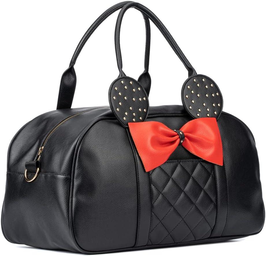 imageOlivia Miller Womens Duffel Bag Kuma Black Red Bow w Faux PU Leather Mouse Ears Shoulder Duffle Bag for Ladies Travel CarryOn Weekender Getaway Weekend Tote for Woman Teens Gym Teenage Sport Gift