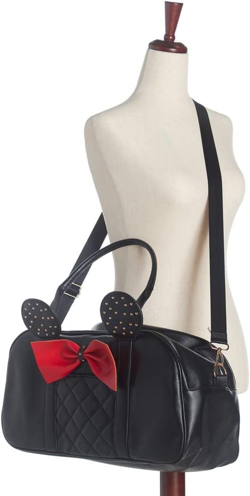 imageOlivia Miller Womens Duffel Bag Kuma Black Red Bow w Faux PU Leather Mouse Ears Shoulder Duffle Bag for Ladies Travel CarryOn Weekender Getaway Weekend Tote for Woman Teens Gym Teenage Sport Gift