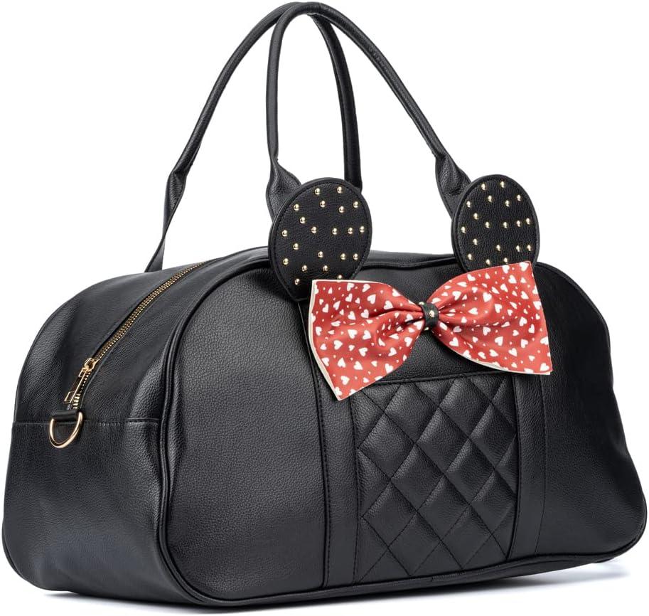 imageOlivia Miller Womens Duffel Bag Kuma Black White Polka Dots Bow w Faux PU Leather Mouse Ears Shoulder Duffle Bag for Ladies Travel CarryOn Weekender Getaway Weekend Tote for Woman Teens Gym Teenage Sport Gift