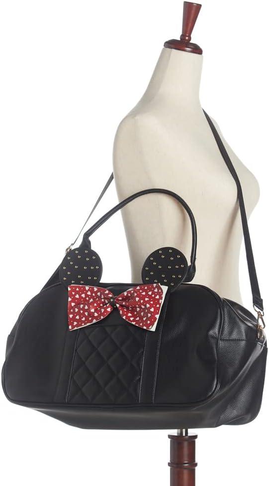 imageOlivia Miller Womens Duffel Bag Kuma Black White Polka Dots Bow w Faux PU Leather Mouse Ears Shoulder Duffle Bag for Ladies Travel CarryOn Weekender Getaway Weekend Tote for Woman Teens Gym Teenage Sport Gift