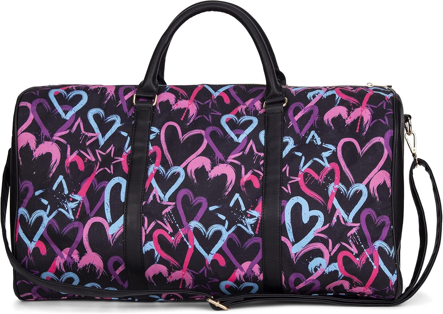 imageOlivia Miller Womens Duffel Bag PU Faux Leather ampamp Fabric Overnight Cute Black Hearts Shoulder Duffle Bag for Ladies Travel CarryOn Weekender Getaway Weekend Tote Woman Gym Sport Gift