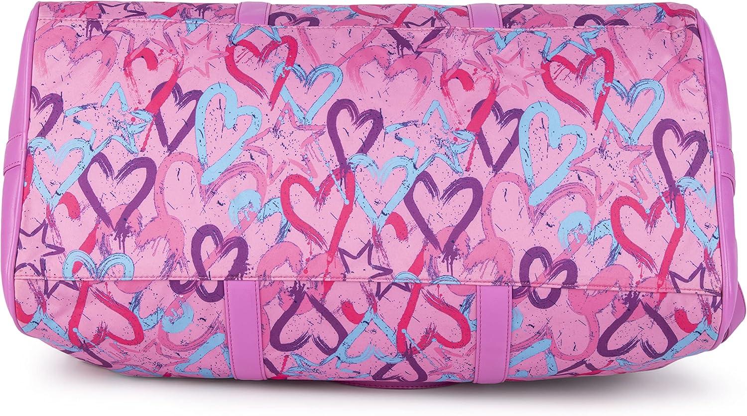 imageOlivia Miller Womens Duffel Bag PU Faux Leather ampamp Fabric Overnight Cute Pink Hearts Shoulder Duffle Bag for Ladies Travel CarryOn Weekender Getaway Weekend Tote Woman Gym Sport Gift
