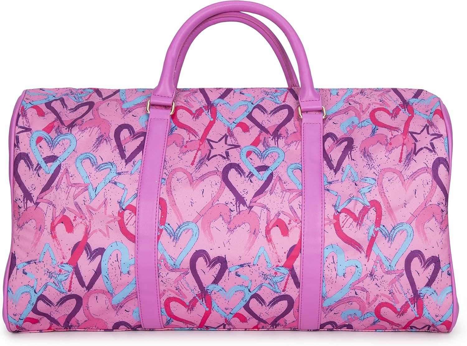 imageOlivia Miller Womens Duffel Bag PU Faux Leather ampamp Fabric Overnight Cute Pink Hearts Shoulder Duffle Bag for Ladies Travel CarryOn Weekender Getaway Weekend Tote Woman Gym Sport Gift