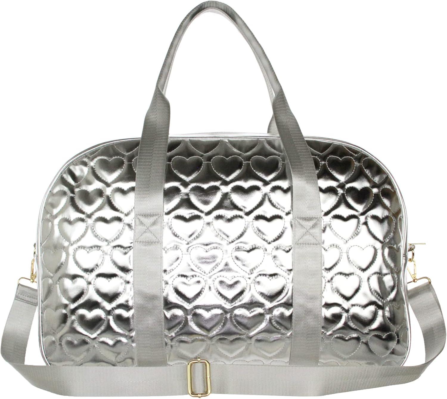 imageOlivia Miller Womens Duffel Bag Quilted Heart Overnight Cute Shoulder Duffle Bag for Ladies Travel CarryOn Weekender Getaway Weekend Tote for Woman Gym Sport Gift