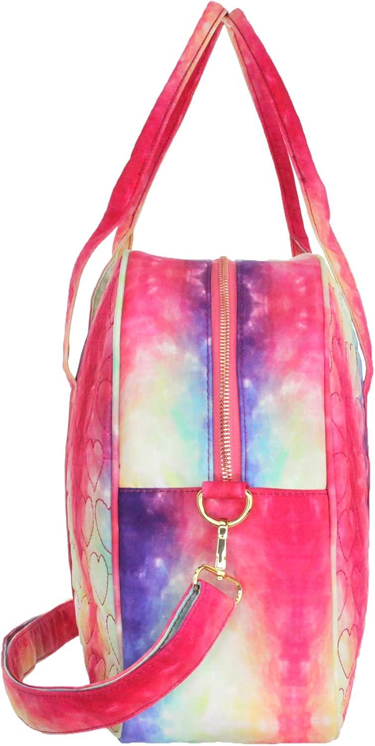 imageOlivia Miller Womens Duffel Bag Quilted Heart Rainbow Tie Dye Overnight Cute Shoulder Duffle Bag for Ladies Travel CarryOn Weekender Getaway Weekend Tote for Woman Teens Gym Teenage Sport Gift