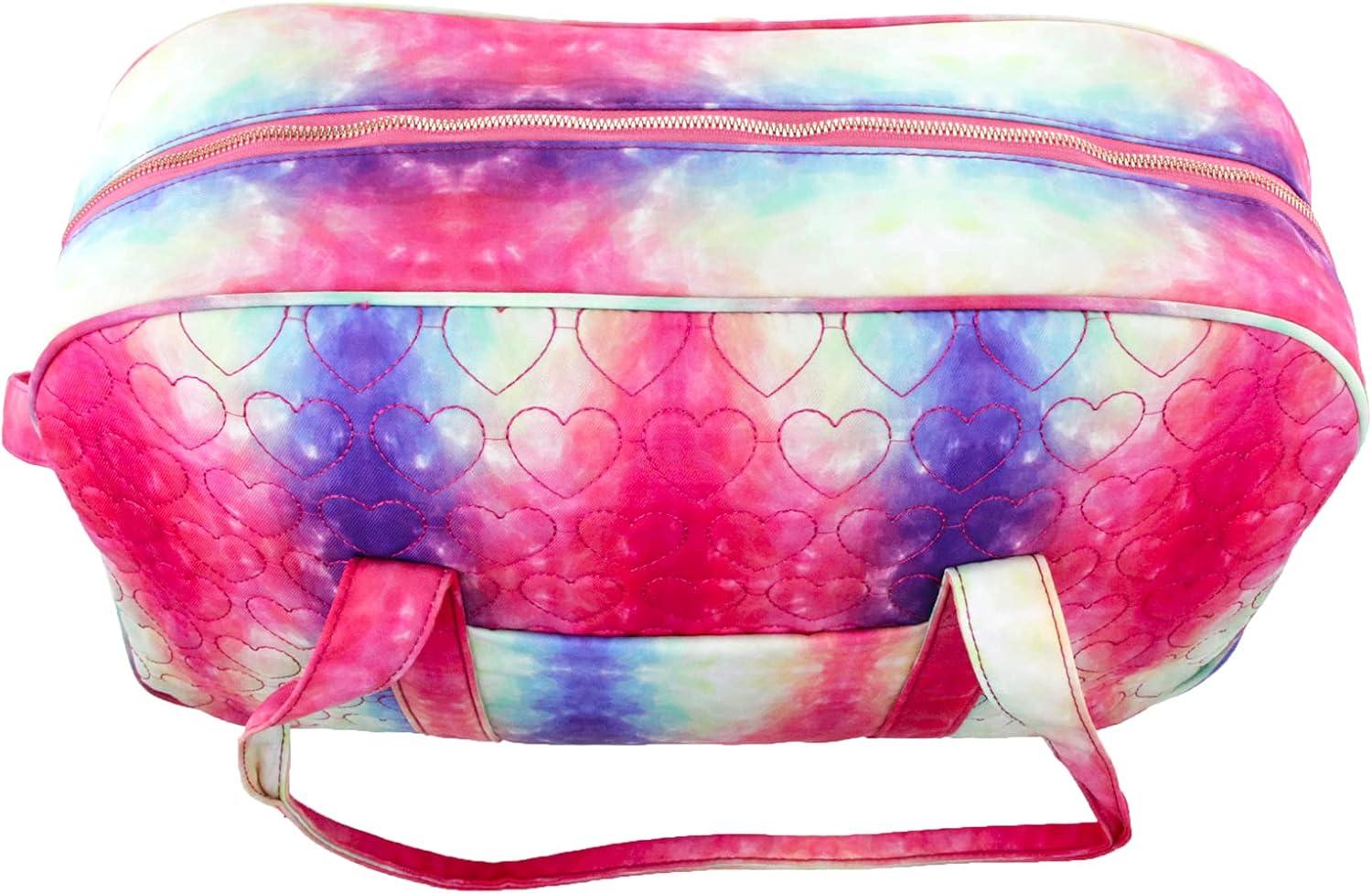 imageOlivia Miller Womens Duffel Bag Quilted Heart Rainbow Tie Dye Overnight Cute Shoulder Duffle Bag for Ladies Travel CarryOn Weekender Getaway Weekend Tote for Woman Teens Gym Teenage Sport Gift