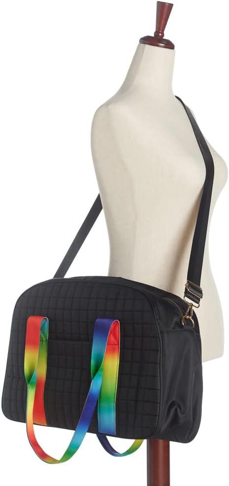 imageOlivia Miller Womens Duffel Bag Raisa Overnight Puffer Black w Rainbow Strap Shoulder Duffle Bag for Ladies Travel CarryOn Weekender Getaway Weekend Tote for Woman Teens Gym Teenage Sport Gift