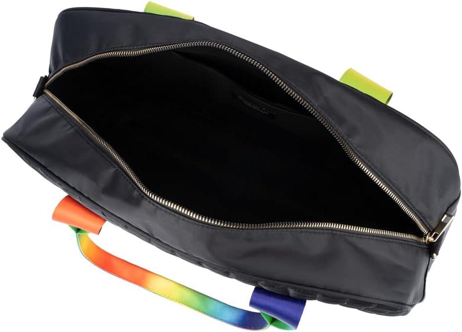 imageOlivia Miller Womens Duffel Bag Raisa Overnight Puffer Black w Rainbow Strap Shoulder Duffle Bag for Ladies Travel CarryOn Weekender Getaway Weekend Tote for Woman Teens Gym Teenage Sport Gift