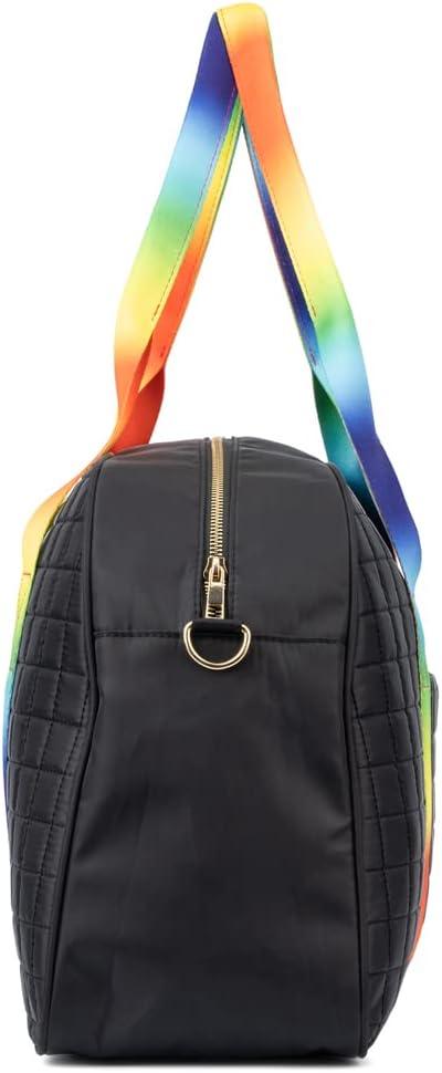 imageOlivia Miller Womens Duffel Bag Raisa Overnight Puffer Black w Rainbow Strap Shoulder Duffle Bag for Ladies Travel CarryOn Weekender Getaway Weekend Tote for Woman Teens Gym Teenage Sport Gift