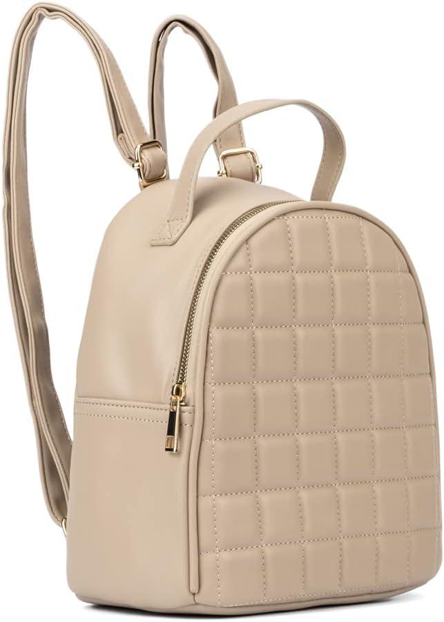 imageOlivia Miller Womens Fashion Belinda Beige Quilted Faux PU Leather Small Backpack Casual Shoulder Bag Ladies Daypack Travel w Zipper