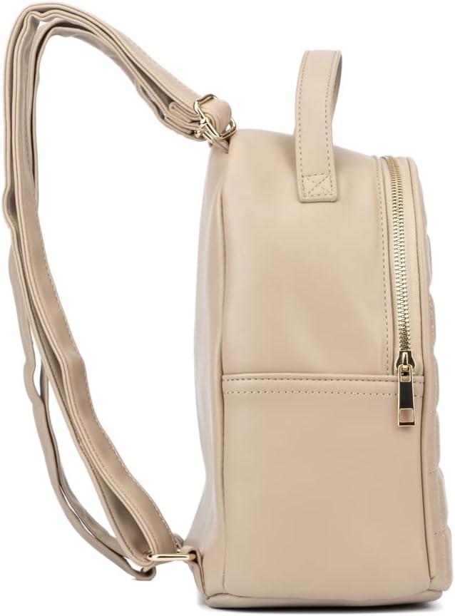 imageOlivia Miller Womens Fashion Belinda Beige Quilted Faux PU Leather Small Backpack Casual Shoulder Bag Ladies Daypack Travel w Zipper
