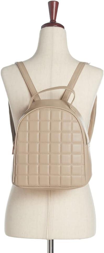 imageOlivia Miller Womens Fashion Belinda Beige Quilted Faux PU Leather Small Backpack Casual Shoulder Bag Ladies Daypack Travel w Zipper