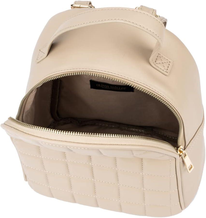 imageOlivia Miller Womens Fashion Belinda Beige Quilted Faux PU Leather Small Backpack Casual Shoulder Bag Ladies Daypack Travel w Zipper
