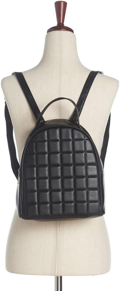 imageOlivia Miller Womens Fashion Belinda Black Quilted Faux PU Leather Small Backpack Casual Shoulder Bag Ladies Daypack Travel w Zipper