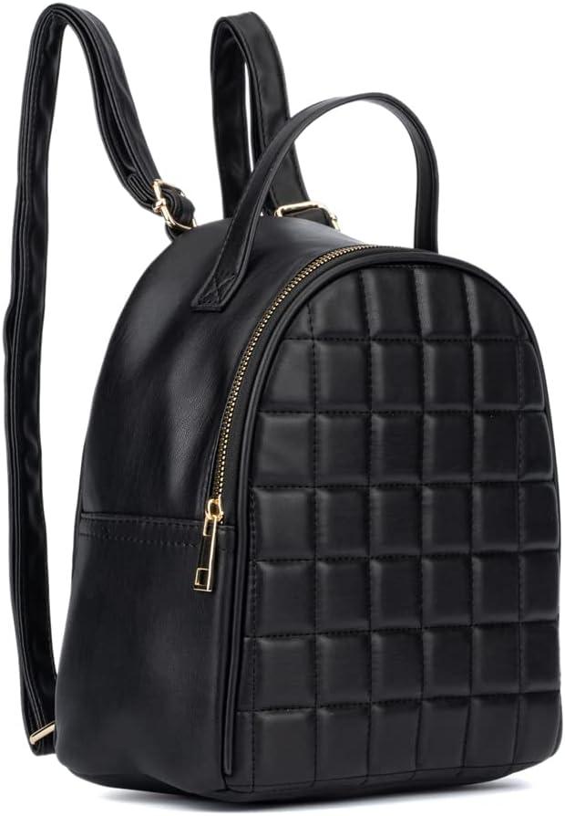 imageOlivia Miller Womens Fashion Belinda Black Quilted Faux PU Leather Small Backpack Casual Shoulder Bag Ladies Daypack Travel w Zipper