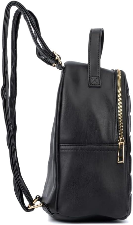 imageOlivia Miller Womens Fashion Belinda Black Quilted Faux PU Leather Small Backpack Casual Shoulder Bag Ladies Daypack Travel w Zipper