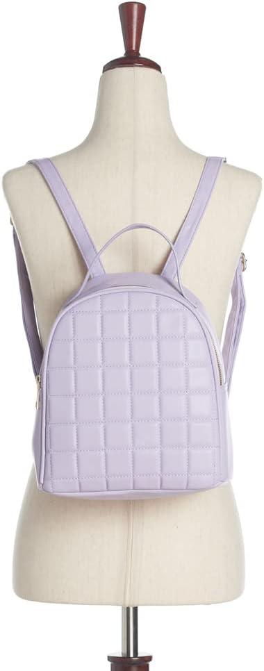 imageOlivia Miller Womens Fashion Belinda Lavender Quilted Faux PU Leather Small Backpack Casual Shoulder Bag Ladies Daypack Travel w Zipper