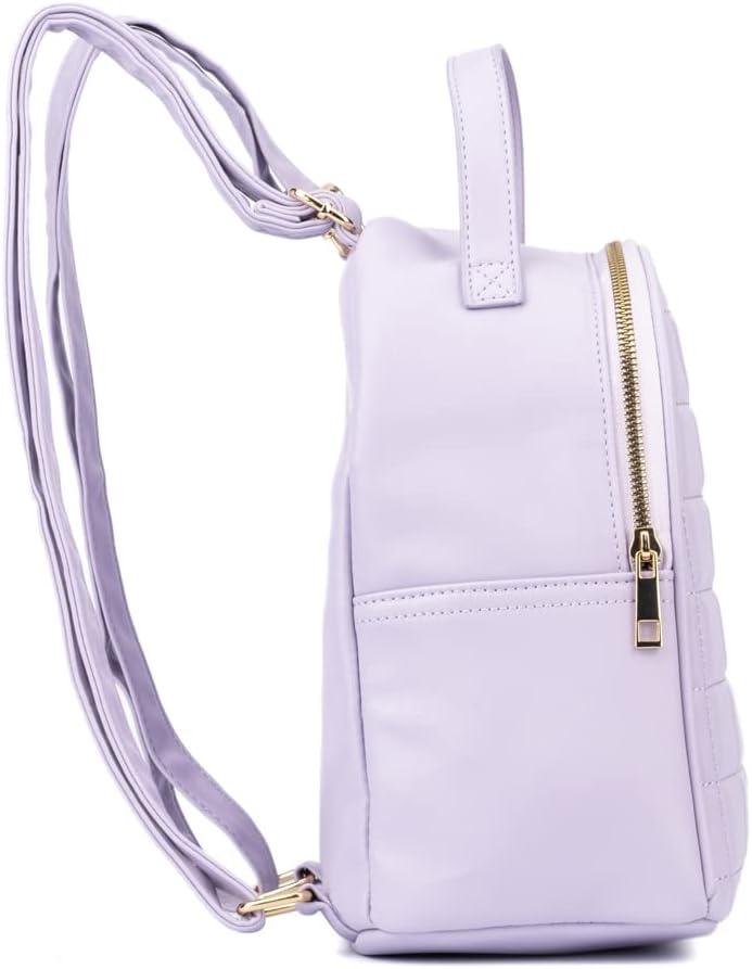 imageOlivia Miller Womens Fashion Belinda Lavender Quilted Faux PU Leather Small Backpack Casual Shoulder Bag Ladies Daypack Travel w Zipper