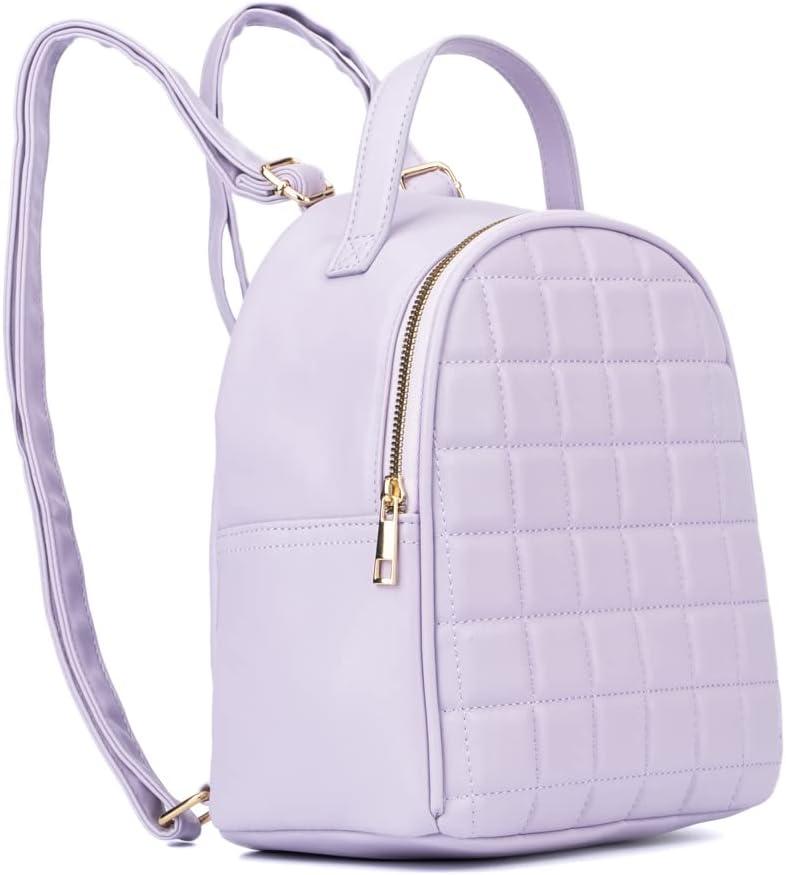 imageOlivia Miller Womens Fashion Belinda Lavender Quilted Faux PU Leather Small Backpack Casual Shoulder Bag Ladies Daypack Travel w Zipper