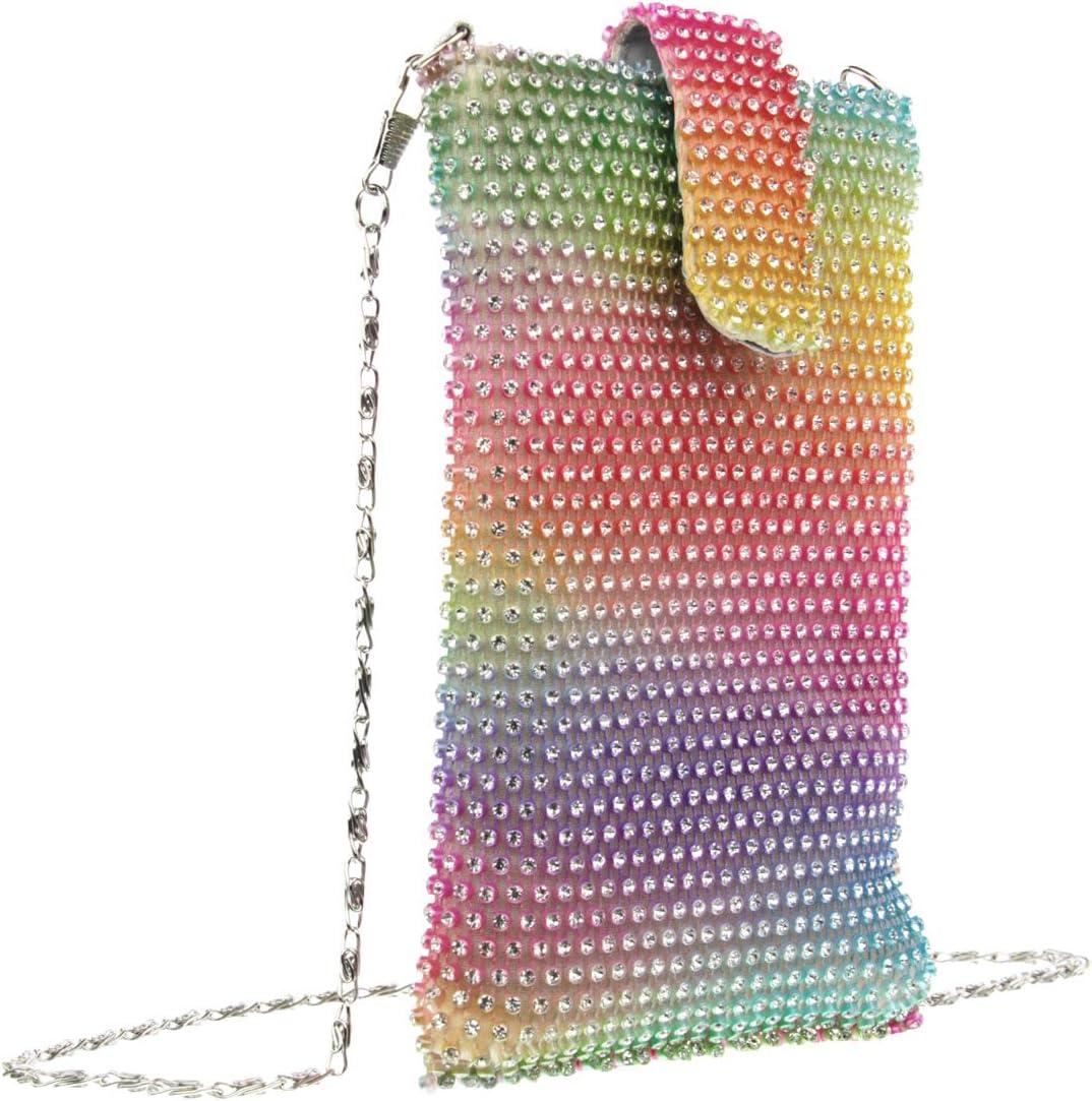 imageOlivia Miller Womens Fashion Cami Rhinestone Mesh Iridescent Cell Phone Crossbody Mini Bag Casual Evening Purse Handbag