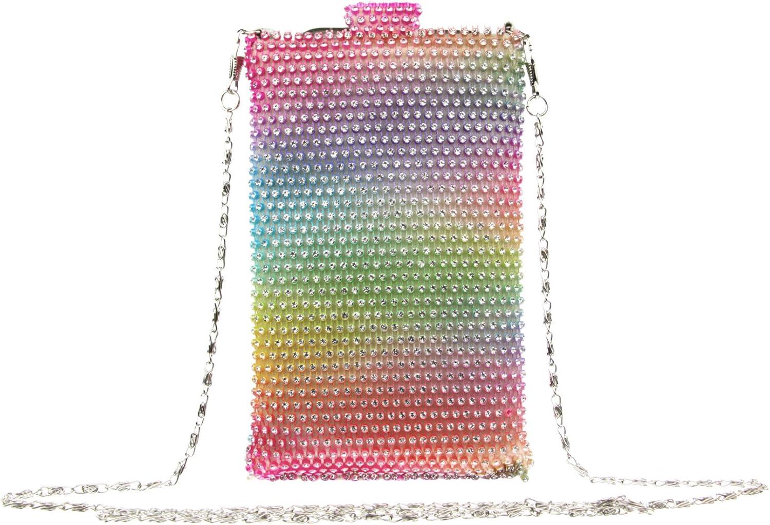 imageOlivia Miller Womens Fashion Cami Rhinestone Mesh Iridescent Cell Phone Crossbody Mini Bag Casual Evening Purse Handbag
