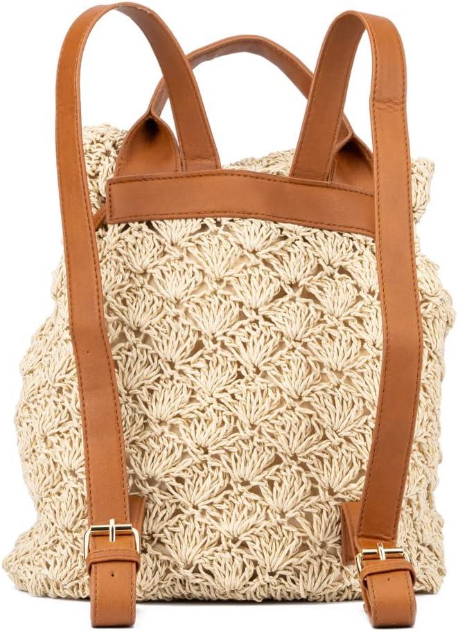 imageOlivia Miller Womens Fashion Corinne Natural Beige Crochet Woven Small Backpack Casual Shoulder Bag Ladies Daypack Travel