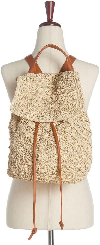 imageOlivia Miller Womens Fashion Corinne Natural Beige Crochet Woven Small Backpack Casual Shoulder Bag Ladies Daypack Travel