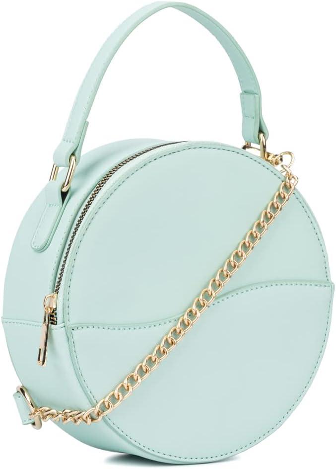 imageOlivia Miller Womens Fashion Iris Faux PU Leather Round Canteen Satchel Bag w Top Handle Casual Trendy Purse Handbag