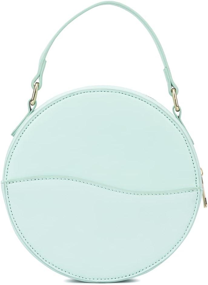 imageOlivia Miller Womens Fashion Iris Faux PU Leather Round Canteen Satchel Bag w Top Handle Casual Trendy Purse Handbag