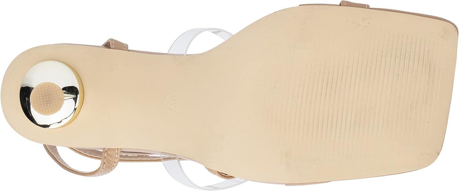 imageOlivia Miller Womens Fashion Ladies Shoes PU Vegan Leather w Adjustable Ankle Lace Up Strap Trendy Party Strappy Open Square Toe Loop Stiletto Slide On 4 Inch High Mid Heel SandalsBeige Nude