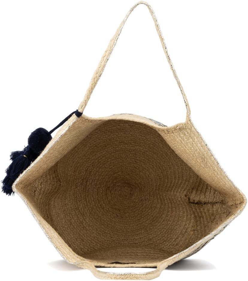imageOlivia Miller Womens Fashion Natural Straw Jute Tote Bag w Top Handles Medium Boho Casual Purse HandbagNatural W Geometric Print