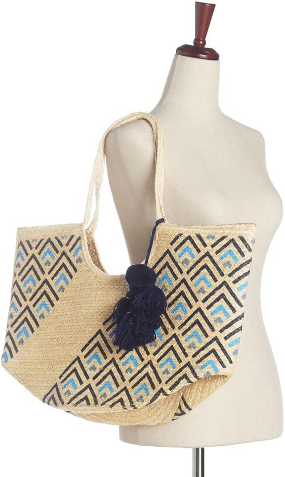 imageOlivia Miller Womens Fashion Natural Straw Jute Tote Bag w Top Handles Medium Boho Casual Purse HandbagNatural W Geometric Print