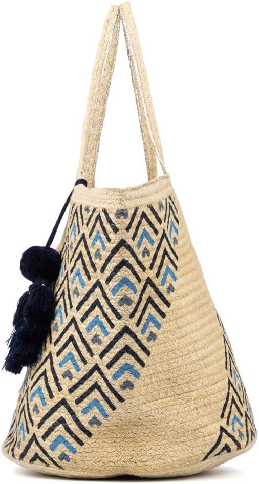 imageOlivia Miller Womens Fashion Natural Straw Jute Tote Bag w Top Handles Medium Boho Casual Purse HandbagNatural W Geometric Print