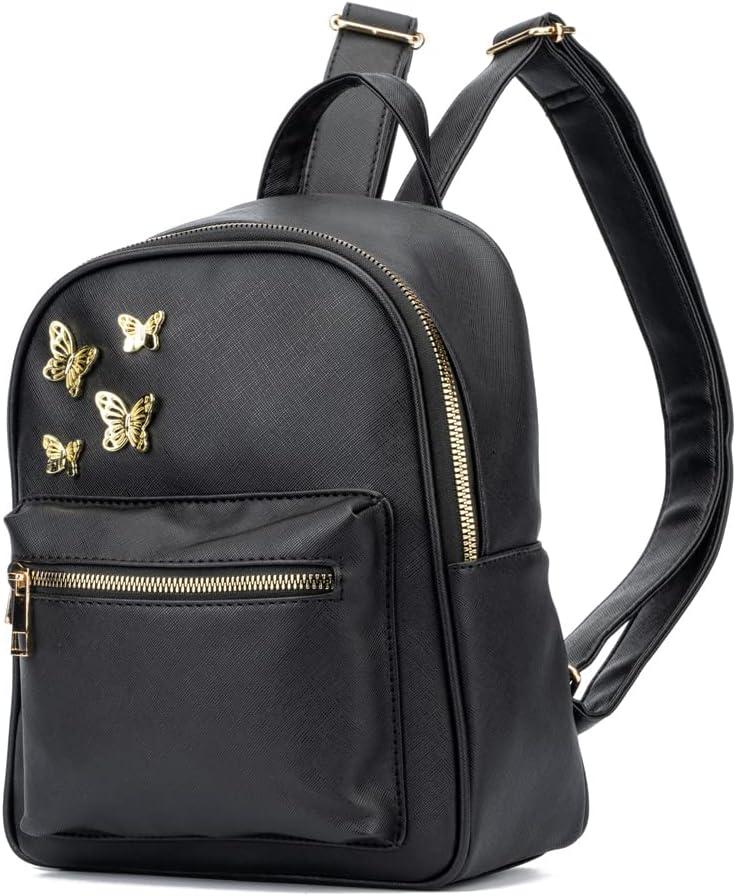 imageOlivia Miller Womens Fashion Rumi Black Faux PU Leather w Gold Butterflies Small Backpack Casual Shoulder Bag Ladies Daypack Travel w Zipper