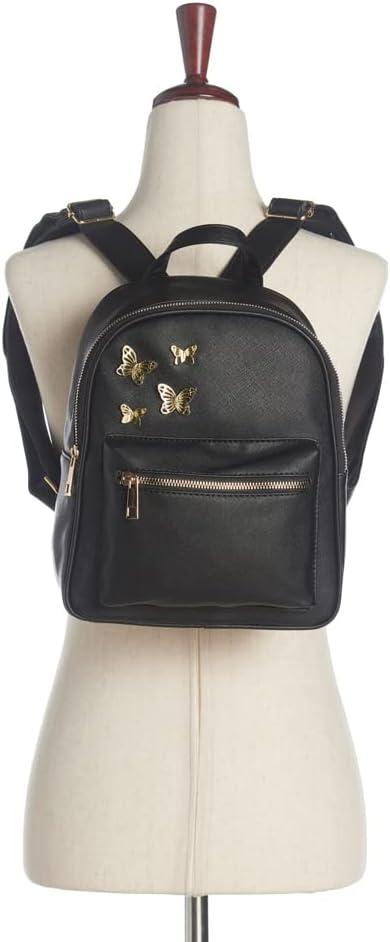 imageOlivia Miller Womens Fashion Rumi Black Faux PU Leather w Gold Butterflies Small Backpack Casual Shoulder Bag Ladies Daypack Travel w Zipper