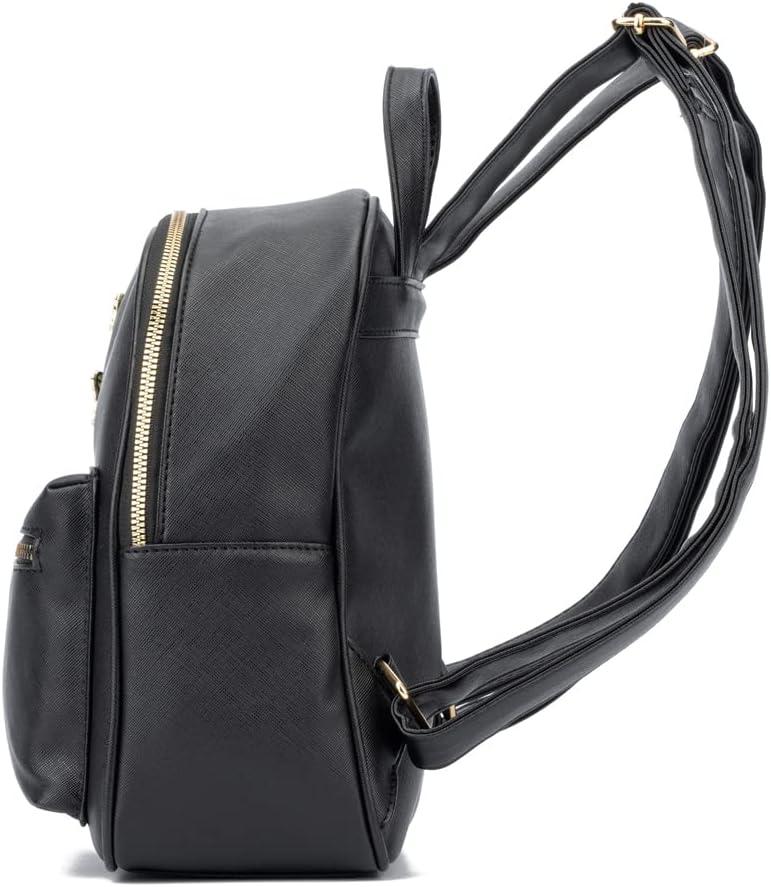 imageOlivia Miller Womens Fashion Rumi Black Faux PU Leather w Gold Butterflies Small Backpack Casual Shoulder Bag Ladies Daypack Travel w Zipper